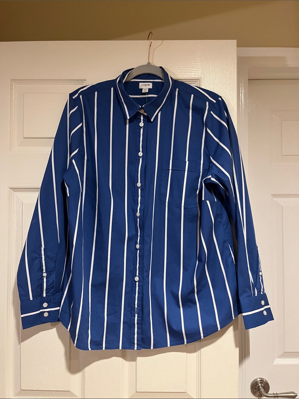 NWT J. Crew Women's Royal Blue Vertical Stripe Button-Up Shirt